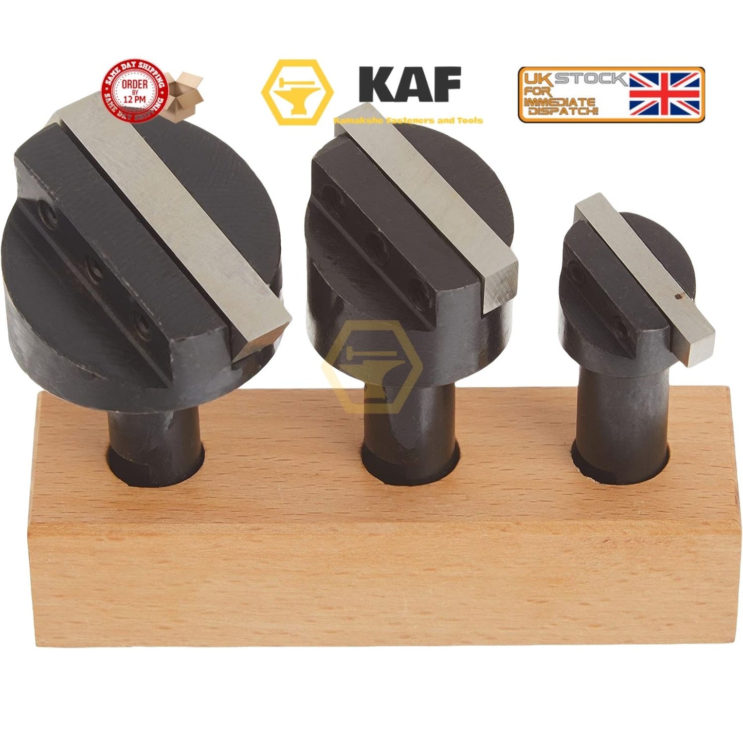KAF 3-Piece Fly Cutter Set - 1/2" Shank - HSS Tool Bits & Wooden Stand