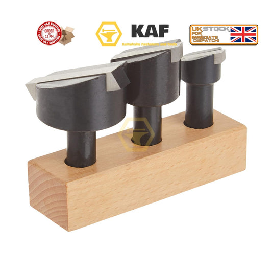 KAF 3-Piece Fly Cutter Set - 1/2" Shank - HSS Tool Bits & Wooden Stand