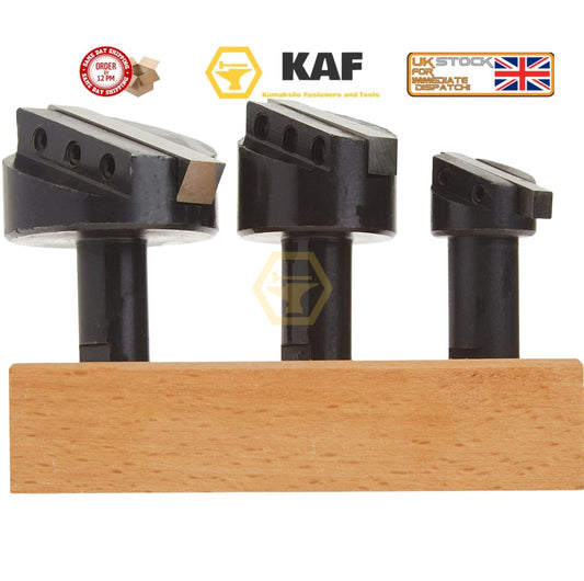KAF 3-Piece Fly Cutter Set - 1/2" Shank - HSS Tool Bits & Wooden Stand