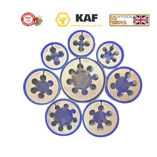 KAF Imperial BSP Circular Split Dies - Speed Steel Pipe Threading Tool - 1/8" to 1"