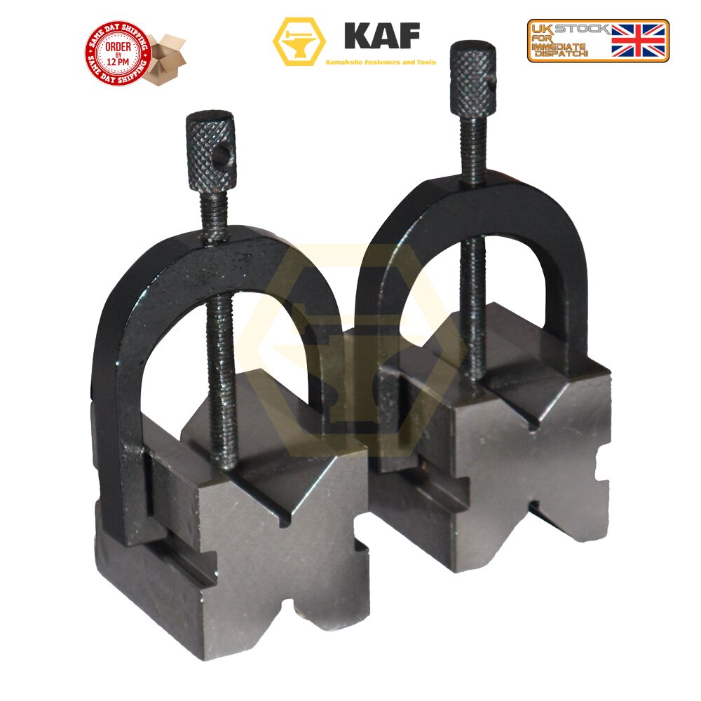 Precision Hardened Steel V-Block & Clamp Set | Matched Pair for Milling & Drilling