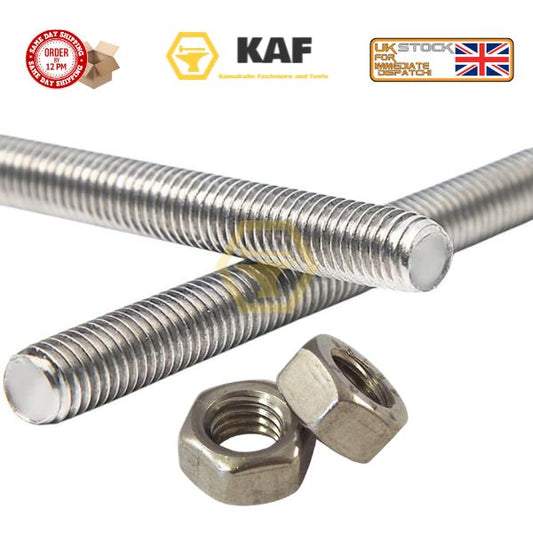 M8 Full Threaded Bar/Rod/Studding and 2 Hex Nuts - Zinc Plated | Mild Steel | 50mm - 1000mm